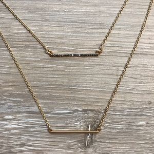 Gold double layered bar pendant necklace